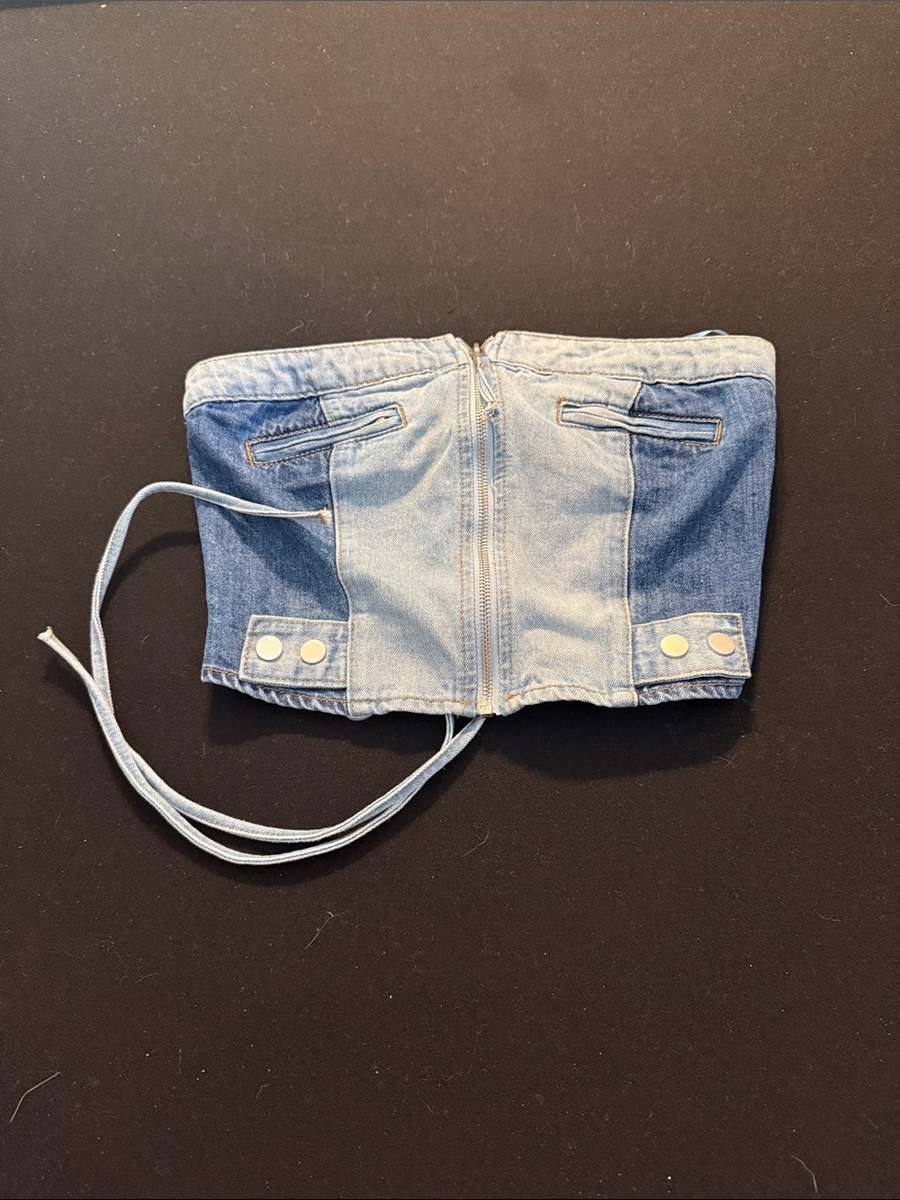 Edikted Light Wash Denim Corset Crop Top
